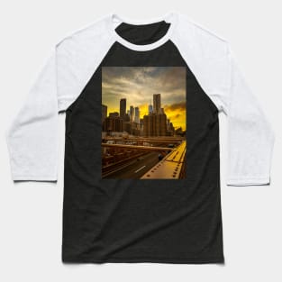 Brooklyn Bridge Sunset Manhattan Skyline NYC Baseball T-Shirt